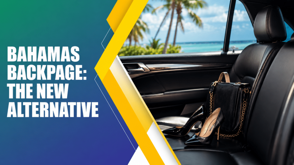Bahamas Backpage alternative banner featuring a luxury car interior overlooking a tropical Bahamas beach, promoting Bahamas Backpage as the new alternative.